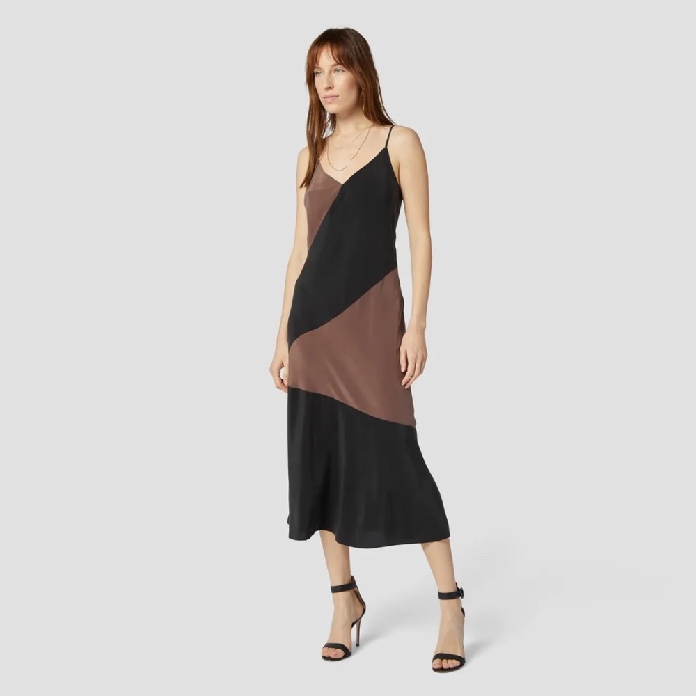 EQUIPMENT Femme 100% Silk Forain Black/Brown washed-silk slip midi dress